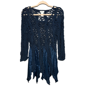 Monroe & Main Navy Blue Crochet Long Sleeve Blouse Cotton Size Large Fairycore